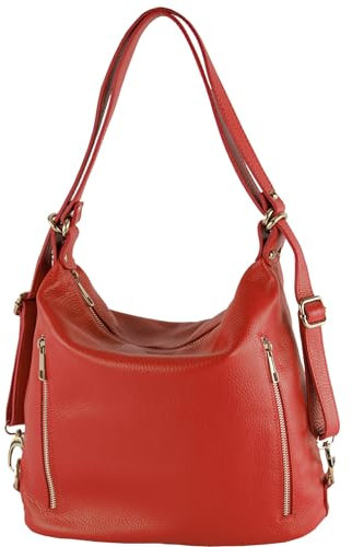 modamoda de T249 Damen Rucksack Schultertasche 2 in 1 aus Leder handmade in Italy, Farbe:Signalrot