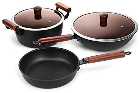 Amzheziyi 3PC Household Iron Pot Cooking Soup Pot Sturdy Fine Iron Pot Uncoated Non-Stick Cookware for Store Camping Kitchen Home