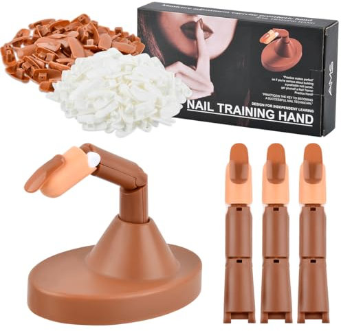Fake Nail Hand Practice Model,Practice Hand for Acrylic Nails,Flexible Nail Training Hand for DIY Nail Manicure,Adjustable Practice Finger and Replaceable Nail Tips