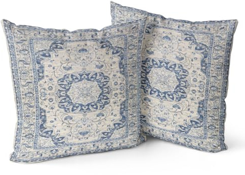Snylcce Boho-Kissenbezüge, 2er-Set, Hellstahlblau, Antik- und Vintage-Design, doppelseitiges Muster, weiche Kissenbezüge für Garten, Couch, Sofa, Bett, dekorativ, 45,7 x 45,7 cm