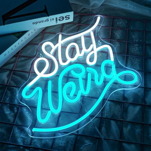 NOXET Stay Weird Neon Schild Blau Weiß LED Neon Schild für Wand Decor Buchstabe Neonlicht Dimmbar Neonschilder für Schlafzimmer Wohnzimmer Arbeitszimmer Geburtstag Teen Geschenke