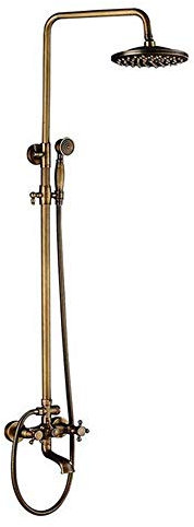 Duschsystem , Wasserhähne 8-Zoll-Badezimmer-Duscharmatur-Set aus antikem Messing, wandmontierte Wannenmischbatterie mit Ablageflächen, Duscharmatur aus gebürstetem Gold, Regenduschkopf, Handbrause mit