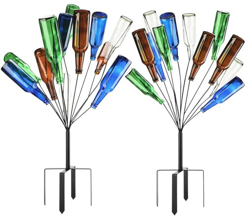 HEYTIMI 2 Pcs 12 Metal Wine Bottle Tree Garden Outside 36 Inches Decorative Colorful Glass Bottle Holders Artificial Rustproof Display Stand Garden Art for Lawn Yard Outdoor Decor