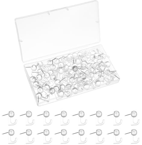 100 Pcs Push Pin Hooks Clear Thumb Tacks Push Pin Hooks Plastic Thumb Tacks for Wall Push Pin Hooks for Hanging Push Pins with Hooks for Cork Board Map Bulletin Board Calendar Wall Hangings