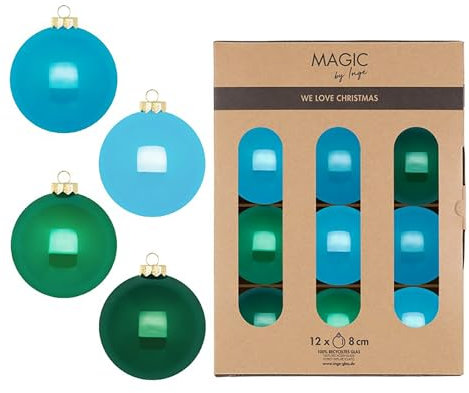 Weihnachtskugeln Glas 8cm 12 Stück - matt & glänzend - Christbaumkugeln Weihnachtsbaumkugeln für Weihnachten - Christbaumschmuck & Weihnachtsbaumschmuck - Jumping Jack