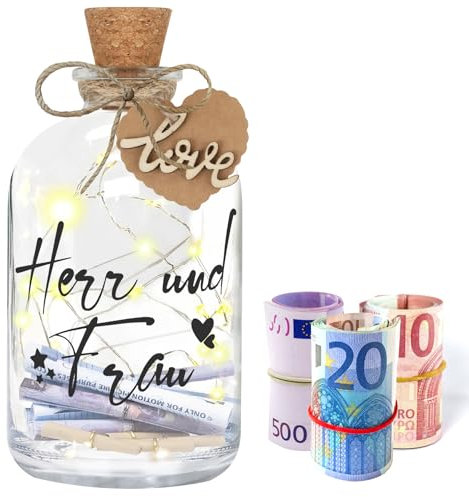 LED Flaschenlicht Hochzeit,Hochzeitsgeschenke für Brautpaar Geldgeschenk, Originelle Hochzeitsgeschenk Personalisiert,Geld Leuchtflasche Hochzeitskasse Spardose für Hochzeit, Jahrestag Valentinstag