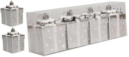 4 Pieces Gift Box Hanging Ornaments Xmas Pendant Christmas Tree Decoration Party Supplies for Farmhouse, Silver