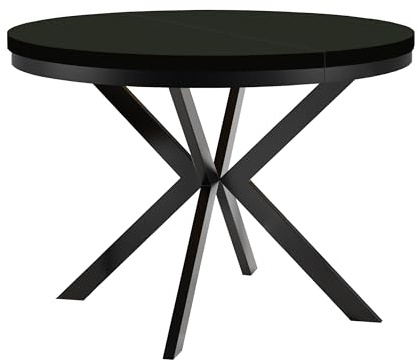 Dekori Möbel Runder Ausziehbarer Tisch für Esszimmer ENDO mit Ring-Gestell und Metallbeinen, Durchmesser Varianten von : 90 bis 220 cm (Schwarz, 100/150 cm)
