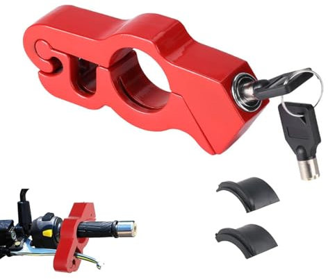 NIYATA Universal Motorcycle Handlebar Lock With Key - Security Anti-Theft Grip Lock for Scooters, Sports Bikes, Mountain Bike, ATVs (Red)