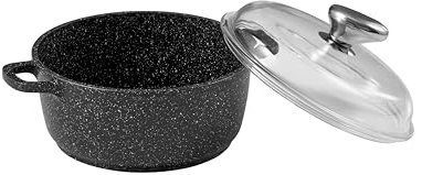 Pradel Excellence - Faitout en Fonte d'Aluminium Premium Couvercle Verre - Revêtement Anti-Adhésif Façon Pierre - 2 Protèges Poignées Amovibles - Tous Feux dont Induction, Four, Lave-Vaisselle - 20cm