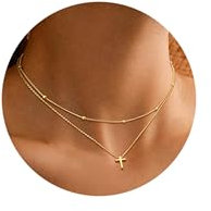 Dochais Kreuz Kette für Damen, Gold Layering Kette,14K Gold Vergoldet Kreuz Kette,Kreuz Pendants Kette, Kreuz Choker Kette, Goldkette Geschenke Halskette für Frauen Mädchen