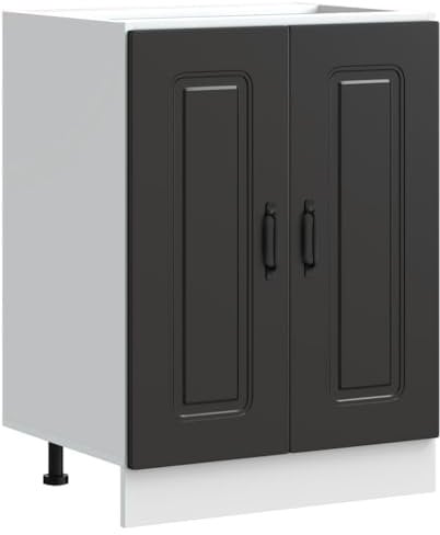 vidaXL Meuble Bas pour évier Kalmar Noir 60x46x81,5 cm Bois ingénierie, Meuble Bas de Cuisine, Meuble Bas de Cuisine avec Porte