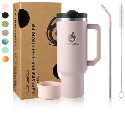 hydro2go Mug with Straw – Keeps Drinks hot for 10 Hours, Cold for 12 – Dishwasher Safe, BPA-Free – Travel Mug for hot & Cold Drinks (Pink, 1200 ml)