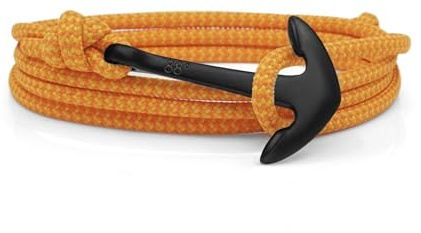 Eighty Eight Degrees Anchor Rope Bracelet for Men Made from Stainless Steel and Durable Rope, Adjustable, Handmade in The UK (Sunset & Black)