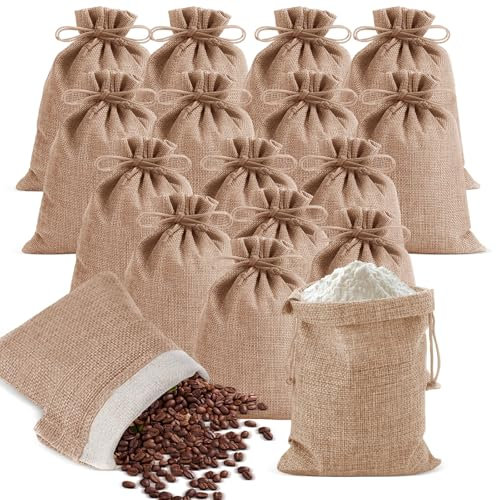 Megcdtr Lot de 15 sacs en toile de jute avec cordon de serrage - 15 x 20 cm - En lin - Pour bricolage, mariage, Noël, cadeaux, bijoux, cadeau (marron)