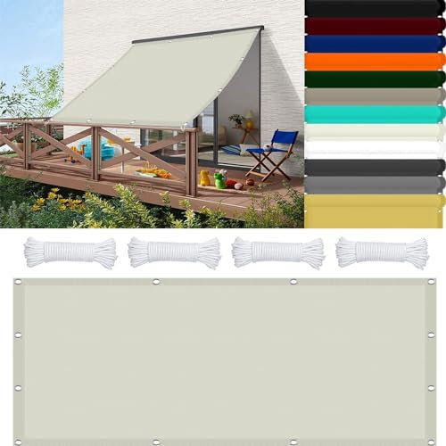 Grande tenda parasole da campeggio in poliestere con corda inclusa, per giardino, piscina, terrazza, balcone, protezione UV e impermeabile, colore avorio