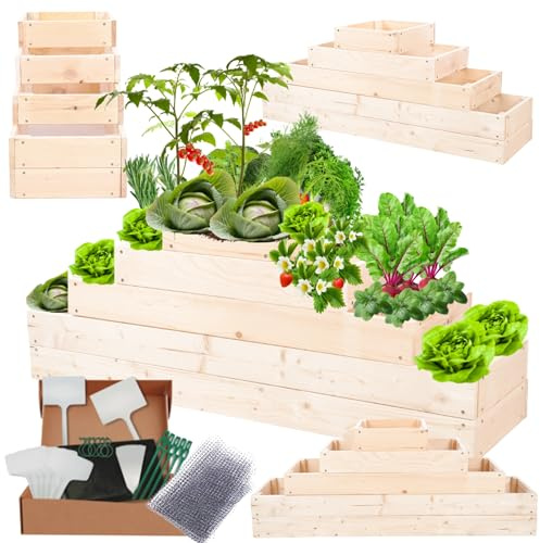 MODO24 Hochbeet Holz, Blumenkasten, Gartenbeet, 45x117x30cm, Natur | Robustes Kräuterbeet & Pflanzbeet aus Kiefernholz, Dekoratives Blumenbeet & Gartenbeet für Garten, Balkon & Terrasse