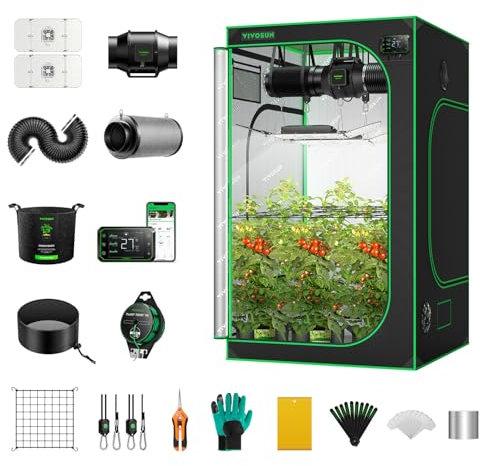VIVOSUN GIY Growzelt Komplettset 120x120x200cm 200W Vollspektrum Grow Lampe mit Automatischer Ventilation und Zirkulation Smart Grow Tent Kit mit GrowHub E42A Controller