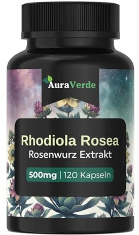 AuraVerde® Rhodiola Rosea Extrakt - 500mg pro Kapsel - Hochdosiert & Natürlich - 120 Kapseln - Rosenwurz (Premium Qualität)