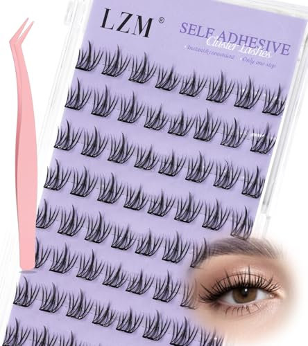 LZM Ciglia Finte Ciuffetti Autoadesive C Curl Pre-Incollate Ciuffetti Ciglia Finte Non Richiede Colla Kit Lash Extension Con Pinzette Pre Glued Cluster Lashes (QZD08)