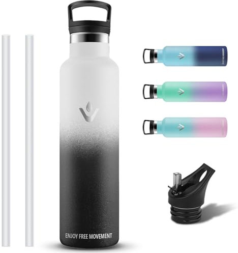 Gourde Isotherme, Gourde 1l, Sans BPA, Gourde Sport, Anti Fuite, Gourde Paille Adulte, Double Isolation, Gourde Acier Inoxydable, Facile à Transporter, Gourde Metal, pour Voyage, Camping, Randonnée