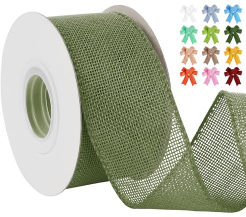 Uiopa Juteband 50mm Breit, 18,2m Vintage Geschenkband Helles Moosgrün mit Draht, Dekoband Jute Sackleinen Ribbon Band für Kränze, Schleifenherstellung, Geschenk, Heimdekoration, DIY Kunsthandwerk