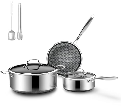 7-Piece 5 Ply Stainless Steel Cookware Set with Lids, Pots and Pans Set Non Stick, Non-Toxic, for Induction, Oven, Dishwasher Safe, RV Essentials, Kitchen Appliances