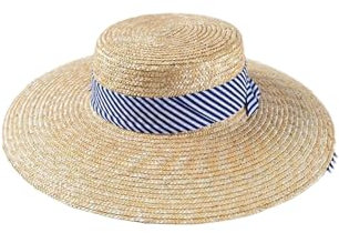Sombrero de paja de trigo natural para mujer, sombrero de playa de ala ancha, cinta de rayas anchas, sombreros de paja con cordones, caqui, 57