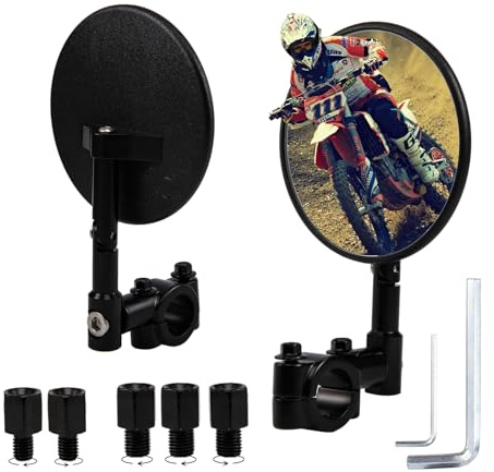 Specchietti Retrovisori per Moto Rotondi, Specchietti Retrovisori per Estremità Manubrio, Certificati E24, Girevoli a 360°, Adatti a Manubri Diametro 22 mm Bulloni Filettati M8/M10 (Modello B)