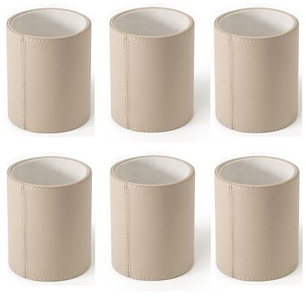 Osco Light Taupe Faux Leather Pen Pot 6 Pack, Desk Tidy Pencil Holder, Office Organiser, Makeup Brush Holder, Stationery Storage, Cosmetics Pot, Home Office Accessories