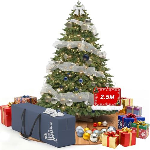 Huracan Albero di Natale artificiale con illuminazione, 210 cm, abete artificiale con supporto in legno, rami densi in PE/PVC, alberi di Natale realistici con accessori e borsa, verde