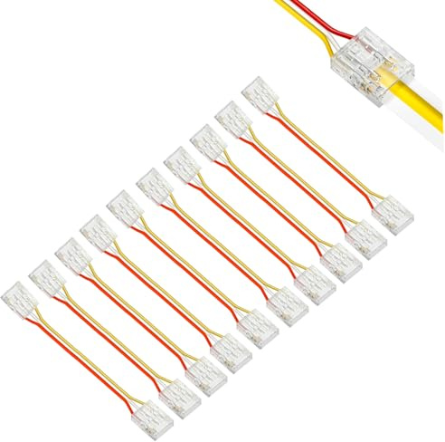YUTOKEER cob 12mm 3-Pin CCT LED Connector Kit (Streifen-zu-Streifen (mit 15 cm Kabel))