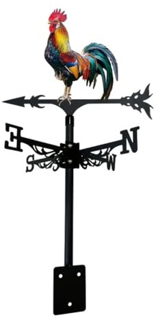 Wetterfahne aus Metall, Hahn, Hof, Scheune, Ornament, buntes Dach, lebendiger Hahn, Windrichtungsanzeiger, Garten-Kunstdekor für den Außenbereich (CKB)