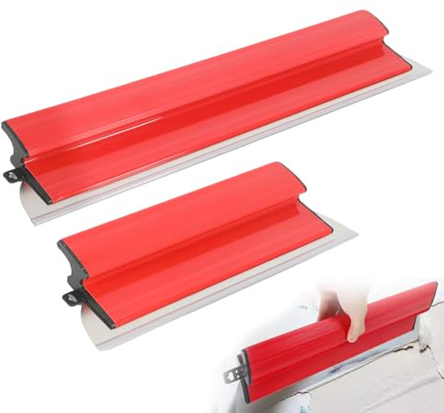 Flächenspachtel Set, Werkzeug 4*Ustauschbarem Edelstahlblatt 1.2m Teleskopstange Tragebox, Ergonomischem Griff, zum Verputzen von Wänden und Decken Wanddekoration und Bau (2 Stck)