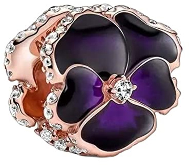 Csenyuer Deep Purple Pansy Flower Charm Bead Charm 925 Sterling Silver Pendant,Jewellery Beads Gifts for Women Bracelet Necklace