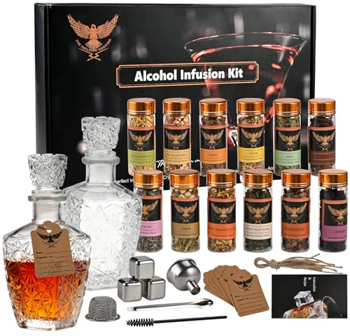 Alcohol Infusion Kit with 12 Natural Flavors for Whiskey, Gin, Tequila, Vodka & Cocktails, DIY Your Own Flavored Spirits, Unique Gifts for Men, Husband, Dad -Birthday, Anniversary
