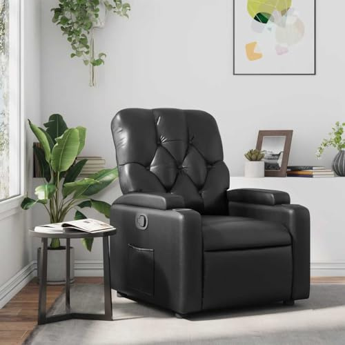 Tonture Relaxsessel Schwarz Kunstleder, Manuelle Liegefunktion, Bequemer TV-Sessel für Wohnzimmer, Schlafzimmer, Leseecke, Max. 110 kg Tragfähigkeit