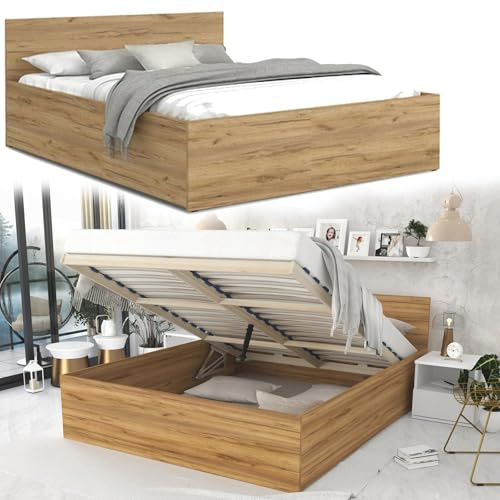 roe furniture Doppelbett 180x200cm, Stauraumbett mit Bettkasten & Birkenholz Lattenrost, Robustes Bett mit Kopfteil, Bettgestell aus Schichtstoffplatte, ohne Matratze, Lancelot