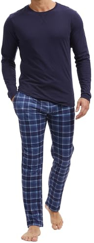 The Essentials Wardrobe Mens Mink Fleece Pyjamas - LS - Navy Checks - X Large