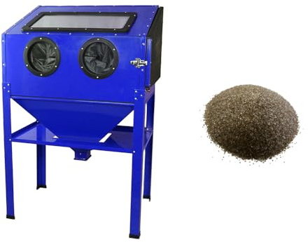 T-Mech Sandblasting Cabinet Sand Blasting Portable Work Station Heavy Duty Abrasive Bead Grit Sandblaster 220L with Aluminium Oxide Blasting 60 Mesh Brown Media (Medium) Bundle