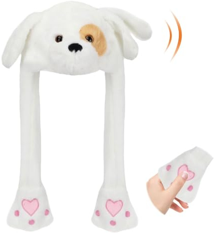 Cexokanase Tier Hut Mit Bewegenden Ohren Hüpfend Aufspringend Schlagen Hut Plüsch Feiertag Cosplay Verkleiden Lustig Geschenk Für Kinder（Hündchen）