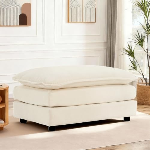 SoarFlash Beiger Chenille-Hocker mit Doppelkissen für Sessel | Tejido suave, resistente y transpirable, con cojines y brazos. Ideal salón, dormitorio y apartamento.