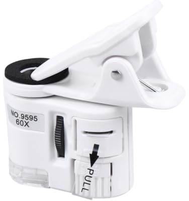 LIFKOME Handy Mikroskop 60 Fach mit LED Licht Kleiner Mikroskop Clip Lupe für Smartphone Kamera Tragbar Weiß mit UV und Weißlicht für Schmuckherstellung und Entdeckung