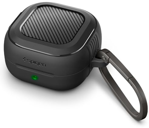 Spigen Rugged Armor Hülle für Galaxy Buds 4 Pro / 4 | Matte TPU-Hülle mit Carbondesign und Karabiner für Galaxy Buds 4 Pro / 4 (2026) – Mattschwarz
