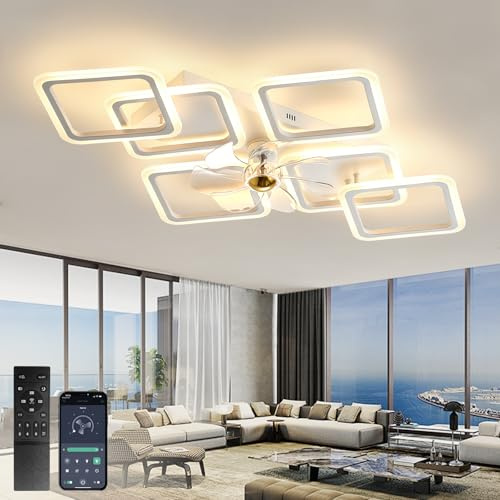 XSXUDODP Ventilatore da Soffitto con Luce e Telecomando 102 cm, Silenzioso Lampadario Ventilatore da Soffitto, LED Dimmerabile Plafoniere, 6 Velocità, Tempistica