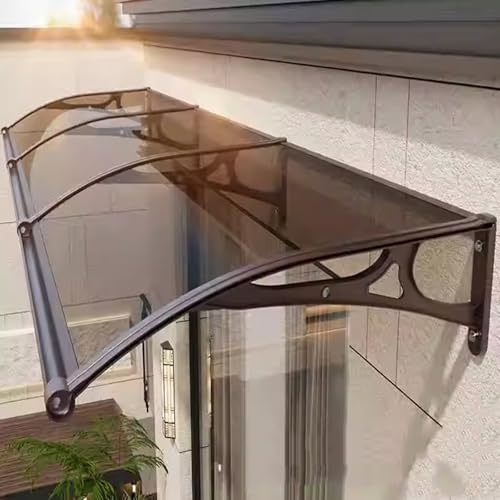 Auvent de Porte et Fenêtres en Aluminium,Marquise d'accueil Incurvé,Abri Banne Entrée pour Extérieure Jardin,Marquise en Polycarbonate Insonorisé,Supports Marron et Noirs (60x100cm)