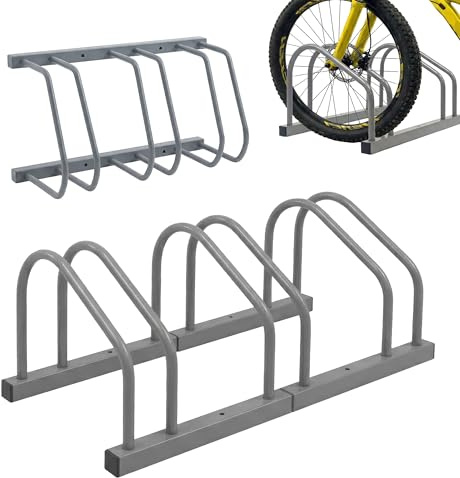 Relaxdays Fahrradständer Boden & Wandmontage, 3 Räder, bis 65 mm Reifenbreite, Garage & Hof, Reihenparker, Stahl, Silber