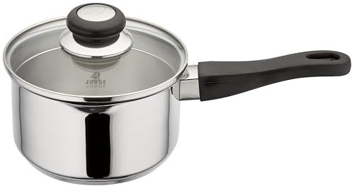 Judge Vista Draining Non-Stick Saucepan 16cm, 1.5L, Silver, Shatterproof Vented Glass Lid, Induction Ready, Oven Safe