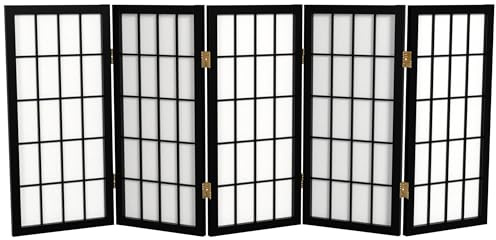 2 ft. Short Desktop Window Pane Shoji Screen - Black - 5 Panels
