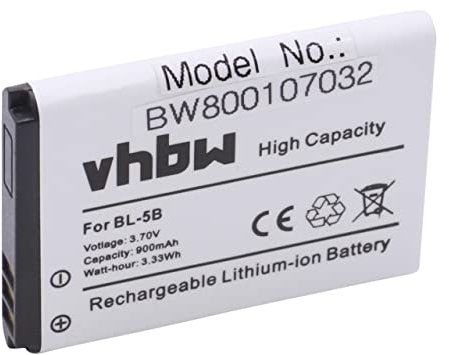 vhbw Li-Ion Akku 900mAh (3.7V) kompatibel mit Smartphone, Telefon, Handy TOPBLUE V2.0 blu Ersatz für Nokia BL-5B.